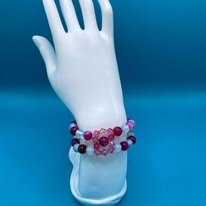 Handmade Harmony Collection Bracelet Fushia Stripe Agate stone